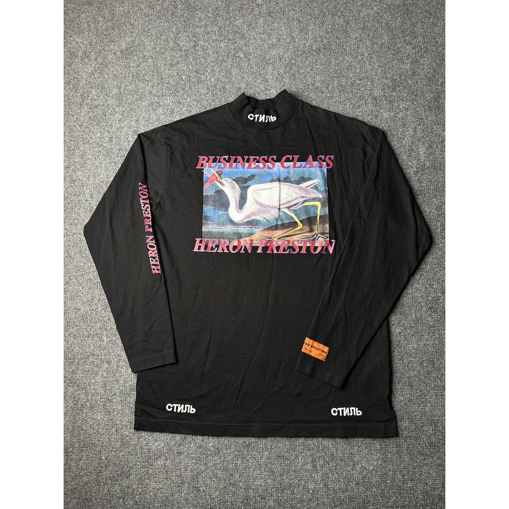 Mens Long Sleeve Heron Preston Business Class Black‎ Mock Neck Shirt, Size M